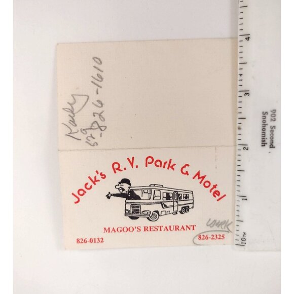 Vintage Jacks R.V. Park & Motel Conconully WA Business Card Magoos Restaurant - Picture 2 of 3